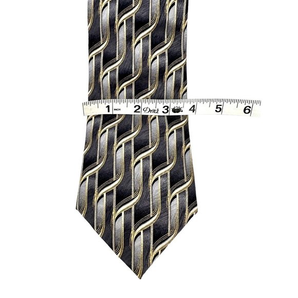 MARTIN WONG Screenplay Mens 100% Silk Tie Necktie Black Gray Silver Gold - Picture 7 of 8